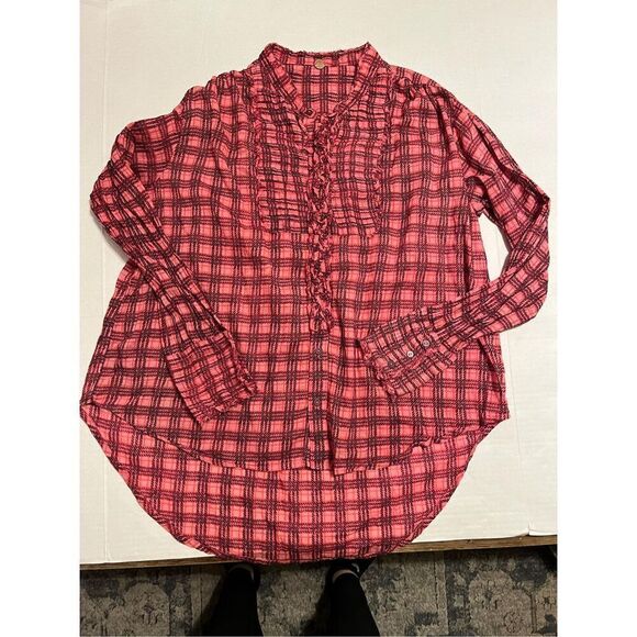 Free People Plaid Miles Tuxedo Shirt Size S in Pink Combo MSRP$128 NWT F20T07506 - Picture 2 of 6